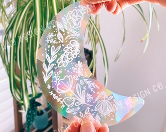 Atrapasol floral de luna: calcomanía prismática arcoíris para ventana