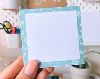 Blue Floral Sticky Notes, Cute Note Pad, Blue Stationery (Imperfect)