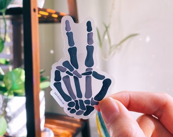 Skeleton Peace Sign Sticker: Black & White Die Cut Vinyl