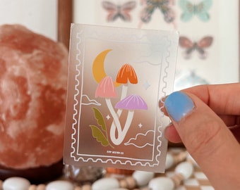 Mushroom Stamp Sticker: Clear Matte Vinyl Die-Cut