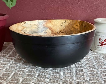 12" Painted Spalted Sugar Maple Bowl/Salad Bowl/Fruit Bowl/Serving Bowl/Black/Wooden/Serving Dish/Farmhouse Decor/Bowls/Wood/Wedding Gifts