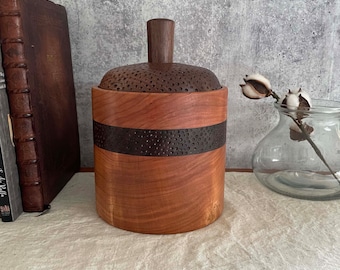 Textured Cherry and Walnut Wood Canister/Container/Jar/Lidded Bowl/Box/Wooden/Home Decor/Wood Gifts/Housewarming Gifts/Wedding Gift