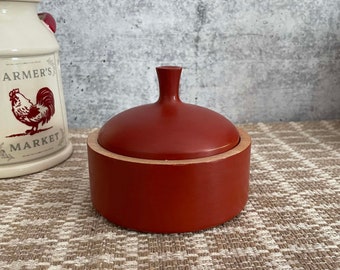 Terracotta/Red Painted Sycamore Salt Keeper/Salt Crock/Salt Pig/Spice Container/Lidded Bowl/Wooden Bowl/Jar/Lidded Jar/Containers