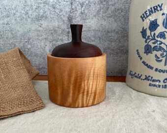 Curly Maple Salt Crock with Walnut Lid/Salt Cellar/Spice Storage/Container/Jar/Wood Gift/Gifts for her/Kitchen gadgets/Sugar Bowl