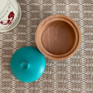 Turquoise Painted Sycamore Salt Crock/Salt Cellar/Salt Pig/Container/Lidded Bowl/Food Storage/Salt Keeper/Wood jar/Wood Bowl/Kitchen Gifts image 6