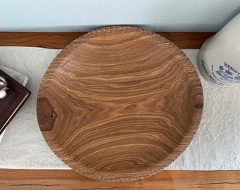 15" Oak Platter with pyrography decorative edge/Serving Tray/Serving Dish/Wood Bowl/Bowl/Handmade/Wooden/Wedding Gift/Housewarming/Plate