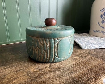 Painted and Carved Sycamore Container/Canister/Wood Bowl/Lidded Bowl/Handmade/Jar/Food Storage/Pantry/Kew Holder/Jewelry Box/Box