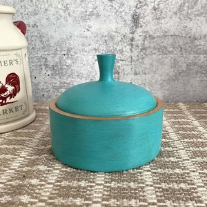 Turquoise Painted Sycamore Salt Crock/Salt Cellar/Salt Pig/Container/Lidded Bowl/Food Storage/Salt Keeper/Wood jar/Wood Bowl/Kitchen Gifts image 1