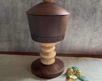 Walnut and Spalted Maple Wood Candy Dish with Lid