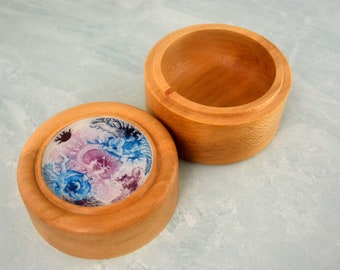 Sycamore Wood Salt Cellar With Painted Lid/Salt Crock/Salt Keeper/Wooden Jar/Lidded Salt Cellar/Wooden Bowl/Lidded Bowl