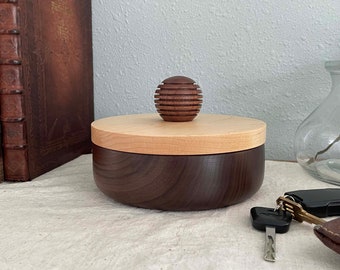 Walnut and Maple Container/Lidded Bowl/Canister/Key Holder/Storage/Wood/Wooden/Bowls/Catch All/Key Dish