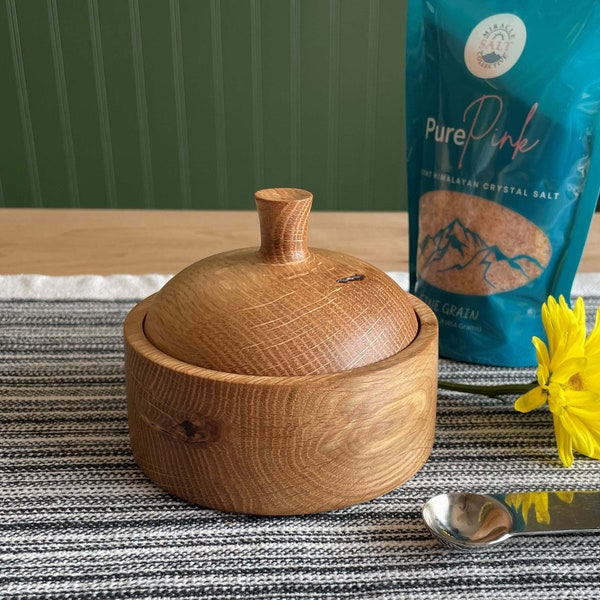 White Oak Salt Cellar/Salt Crock/Salt Keeper/Spices/Container/Storage/Jar/Wood/Lidded Bowl/Handmade