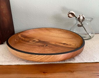 14" Red Oak Platter with Black Rim/Wood Platter/Wood Bowl/Salad Server/Serving Tray/Wooden Tray/Wood Gift/Wedding Gift/Handmade