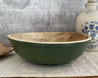 12" Green Painted Sugar Maple Bowl/Milk Paint/Wood Bowl/Salad Bowl/Serving Bowl/Salad Server/Housewarming Gift/Wedding Gift/Wooden/Bowls