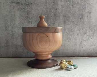 Handturned Wood Candy Dish With Lid, Handcarved Detail