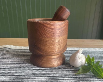 Large Mortar and Pestle in Black Walnut Wood/Spice Grinder Bowl/Wood Bowl/Pepper Grinder/Masher