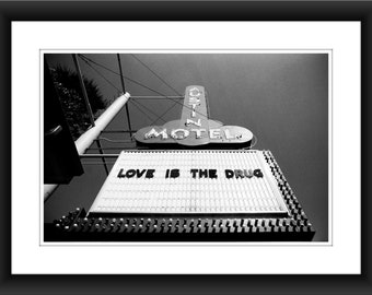 A Fine Art Print of the of the Famous Austin Motel Sign in Austin, Texas - Black and White 35mm Film