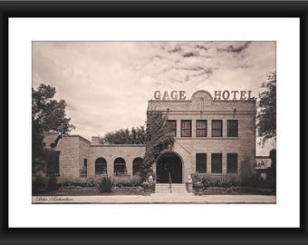 Fine Art Print of the Gage Hotel in Marathon, Texas, Sepia Tone, Photograph, Black and White, Historic, Hotel