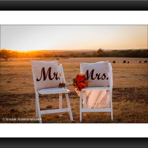 Mr. and Mrs Chairs at a Wedding, Sunset, Bouquet, Bride, Wedding, Texas, Photograph