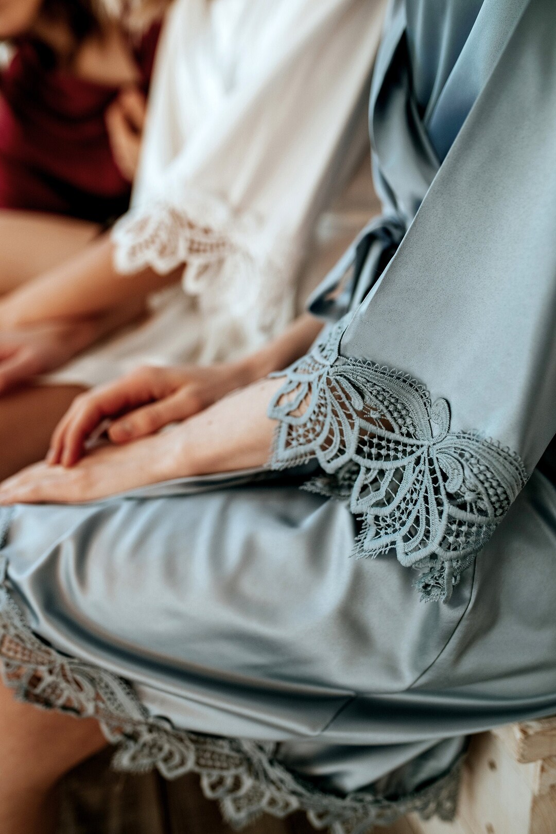 Silky Bridesmaid Robes/dusty Blue Bridal Robes Lace/wedding Dressing