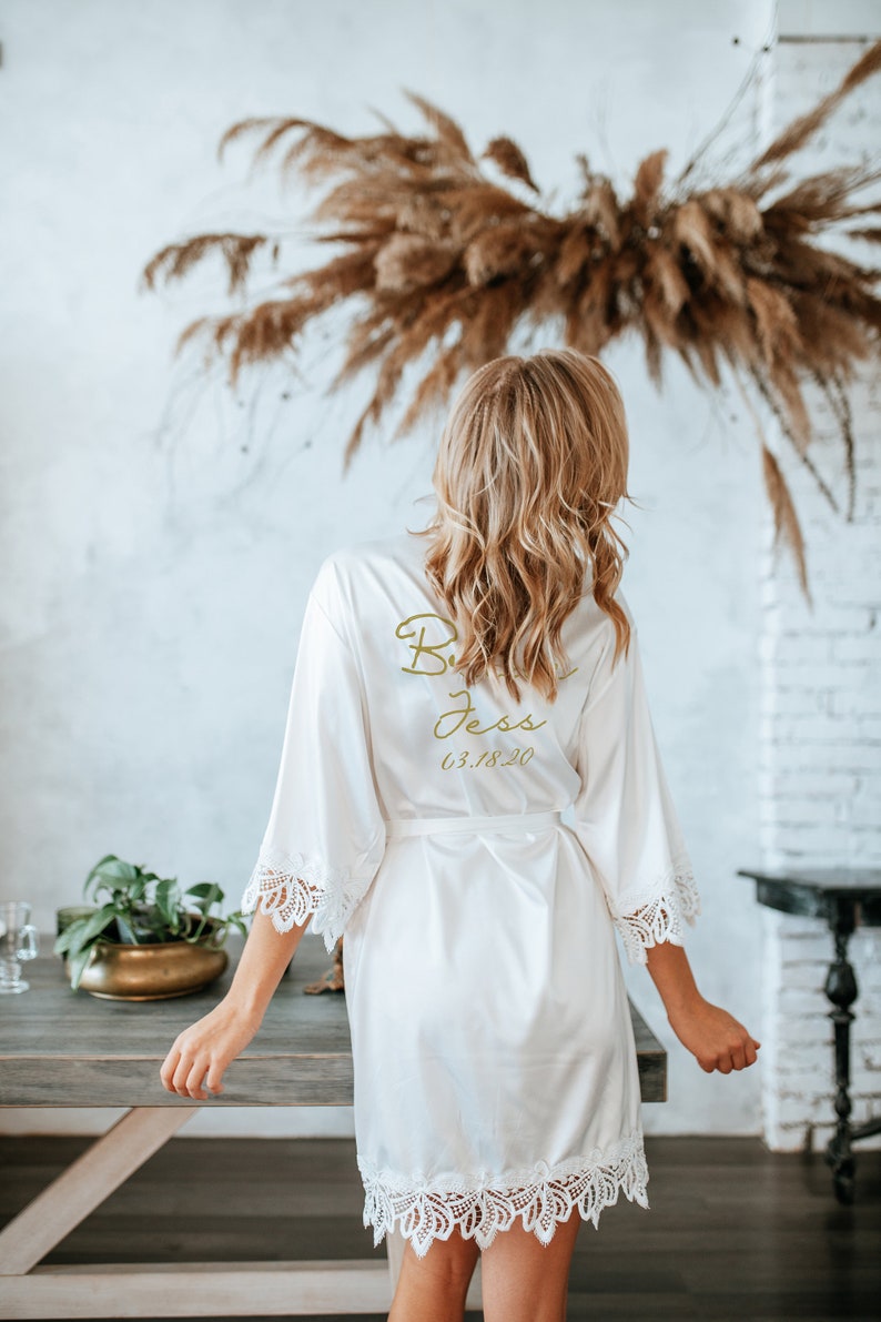 Silk Bridesmaid Robes Set/Sage Green Robe/Bride Robe/Lace Etsy