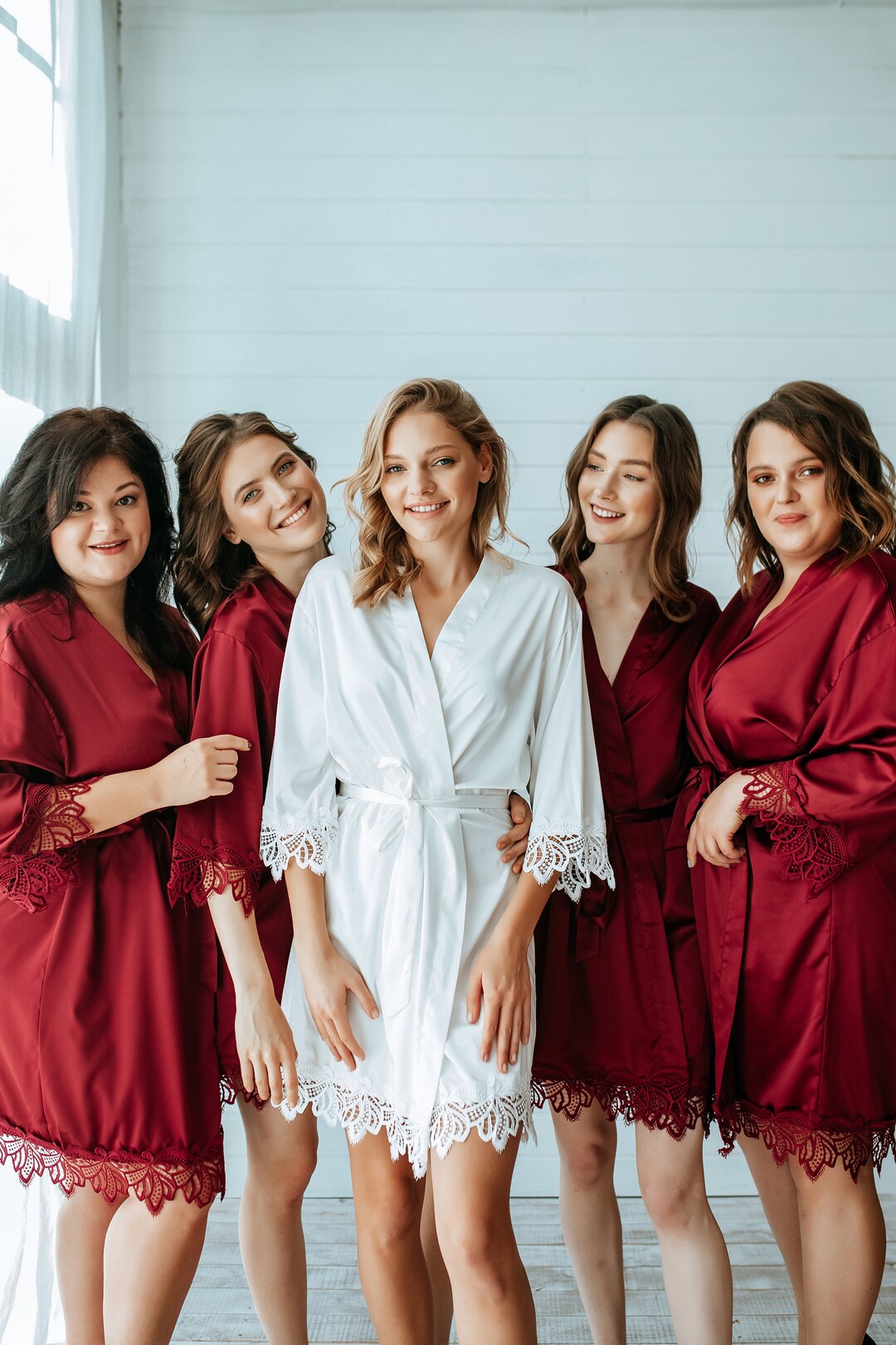 Floral Lace Bridesmaid Robes, Burgundy Robes, Bridal Robe, Bride to Be