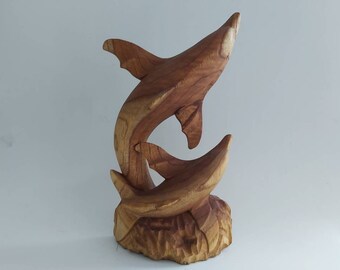 Art Objects Mothers Day Gift Sea Wooden Dolphin Sculpture Fathers Day Handmade Room Decor Housewarming Wood Carving Burl Wood Dolphin Statue Sculpture