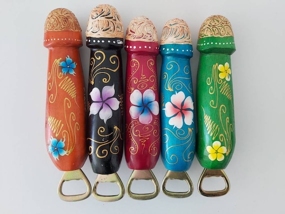 18 MATURE Penis Bottle Opener / Floral Wooden Penis / Hand Painted Penis /  Wood Carving 