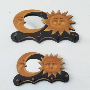 Wooden Mirror Hanger with Sun and Moon / Home Decor.