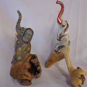 Hand Carved and Pained Seating Elephant - Wood Carving