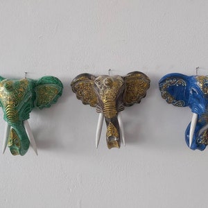 Hanging Elephant Head / Wall decor / Wood Carving.