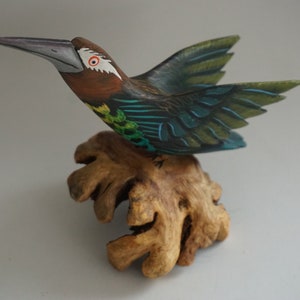 Hand Carved and Painted Hummingbird on Parasite wood / Handmade Humming bird / Home decor / Wood Carving.