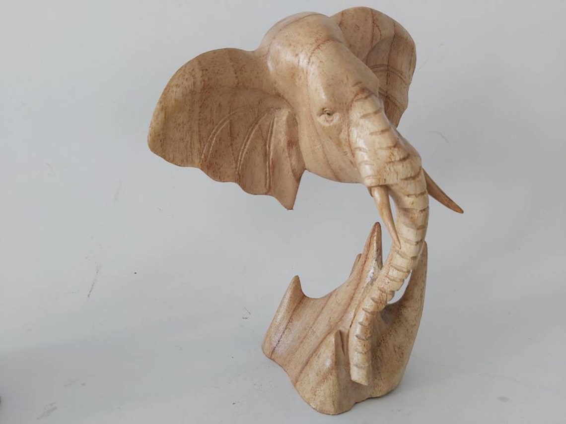 Wooden Elephant Head Home Decor/wood Carving Etsy Canada