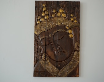 Extra Large Foldable Gold Buddha Wall Portrait / Wooden Buddha face / Wall Hanging / Wall decor.