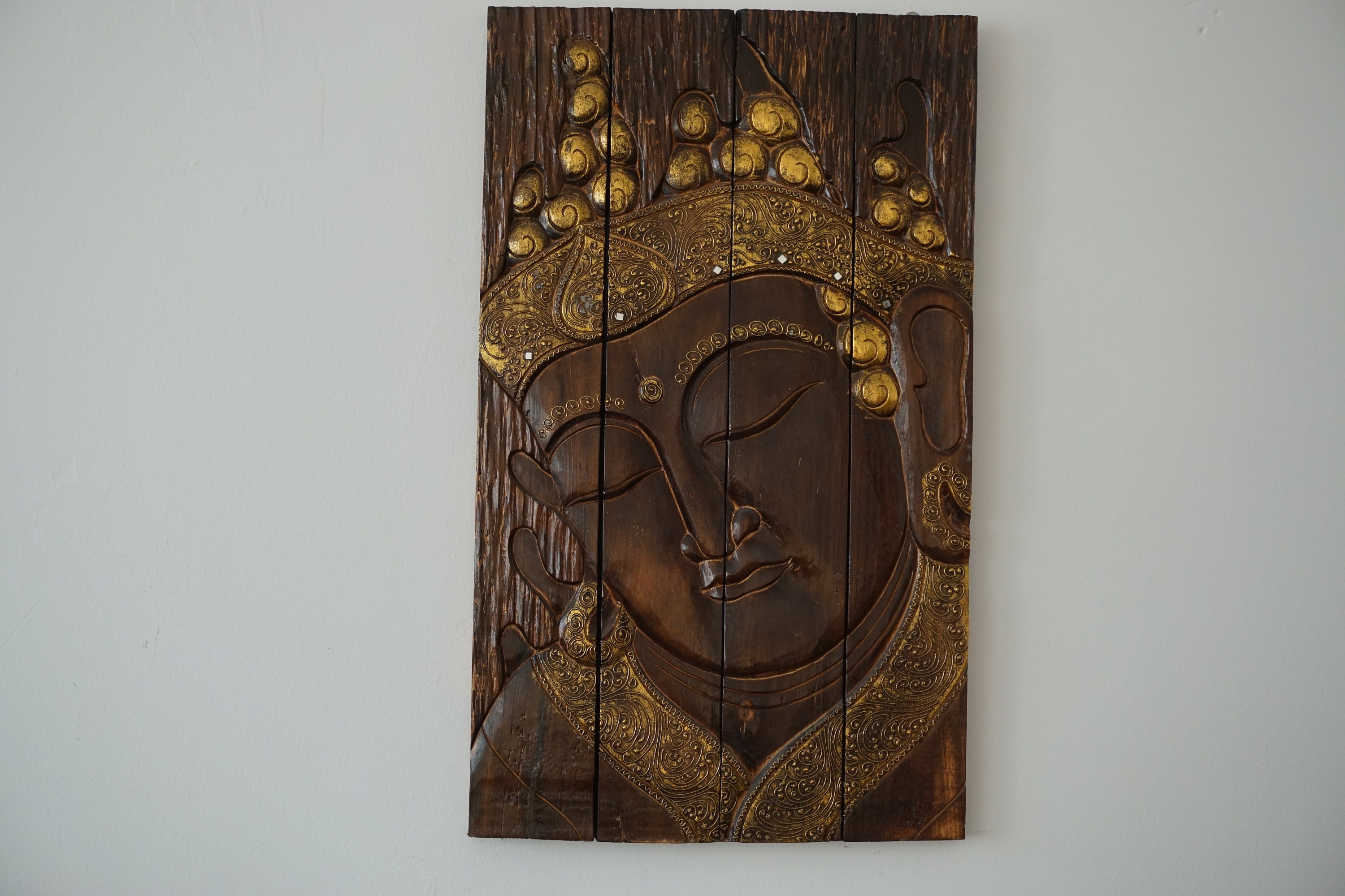 Extra grande oro plegable buda pared retrato / buda de madera | Etsy