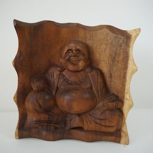 Happy fat Buddha/ Fat Buddha sculpture / Wooden Fat Buddha / Wood carving