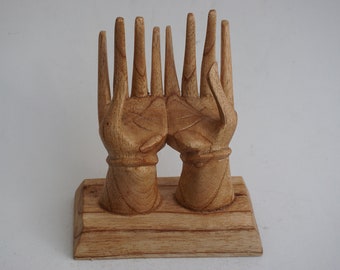 Wooden hands / Wooden display for name card / Wood carving.