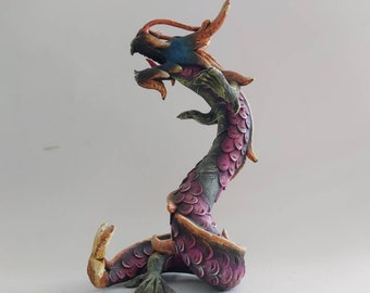 Clay Sculpture of Spiral Dragons / Art figurine / Home decor.