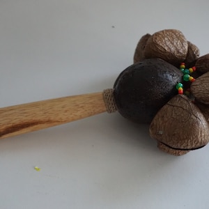 Un bâton de graines de maraca fabriqué à partir de coquilles de noix / coquilles de noix de maraca / artisanat