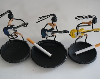 Handmade Metal Ashtray / Metal Guitarist Figurine / Metal Art.