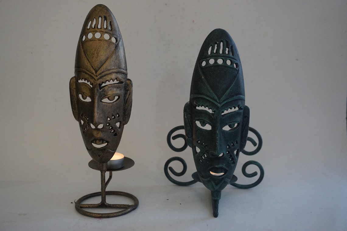 Handmade Tribal Metal Mask / Metal Candle Holder / Metal Art. Etsy