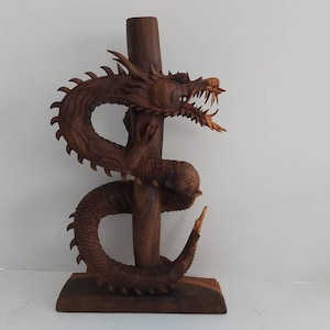Hand carved Dragon / Dragon figurine / Dragon sculpture / Chinese mythical Dragon / Home decor.