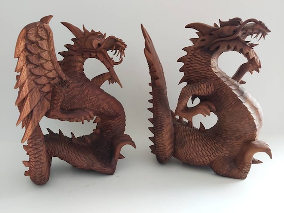 Wooden Dragon / Wooden Winged Dragon / Hand Carved Dragon