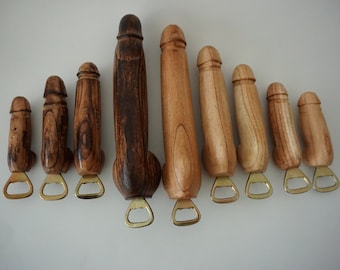 Apribottiglie a forma di pene in legno per adulti 18+ / Pene intagliato a mano / Addio al nubilato / Regali divertenti / Intaglio del legno