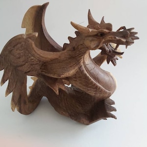 Wooden Dragon / Wooden figurine  / Wood carving.