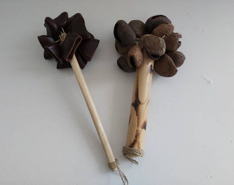 A Bamboo Stick Maraca made by Tree Nut Shells - Nut shells maraca -Handicraft