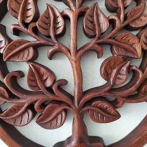 Wooden Tree of Life / Circular Frame /Wall decor / Wood Carving image 4