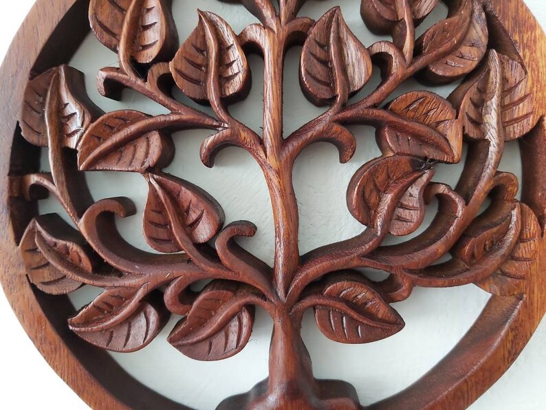 Wooden Tree of Life / Circular Frame /Wall decor / Wood Carving image 4