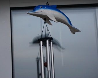 Wooden Dolphin Metal wind chimes / Outdoor decor / Garden decoration.