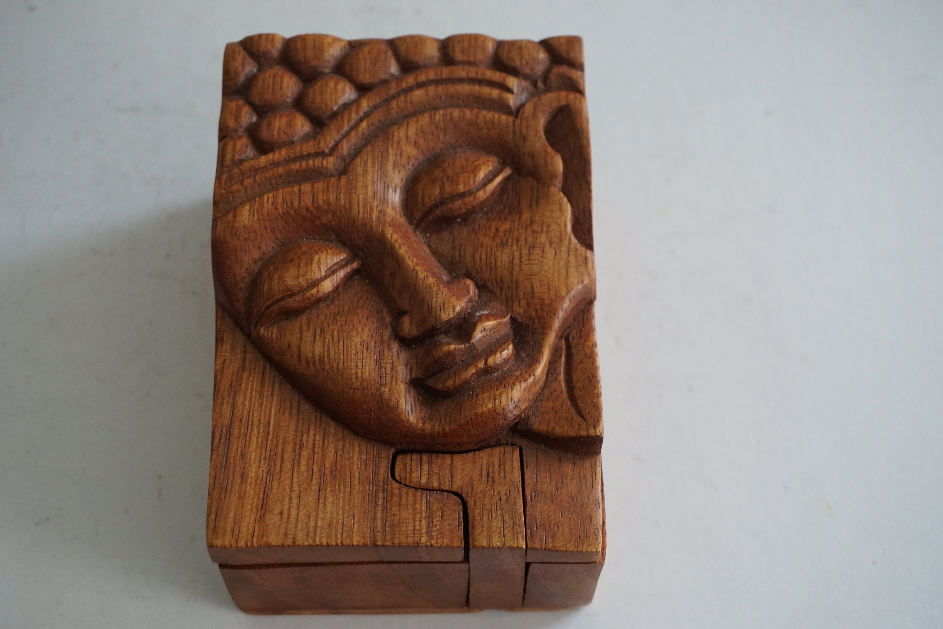 Wooden Buddha face /  Puzzle Box / Secret  box /Wood Carving